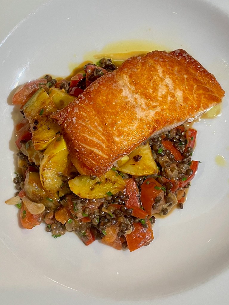 Plate of salmon and veggies